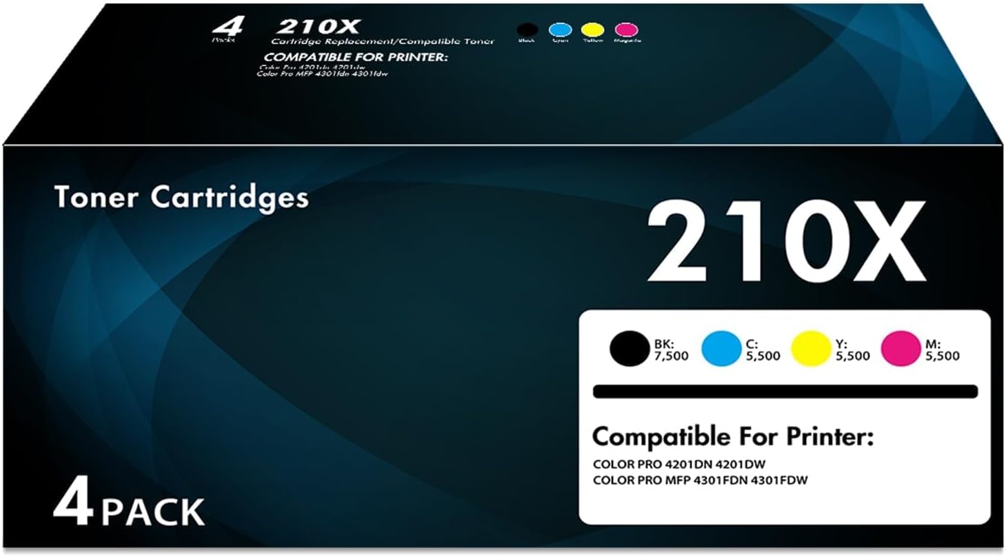 210X 210A Toner Cartridges 4 Pack High Yield (with Chip) Compatible Replacement for HP 210X 210A for Color LaserJet Pro MFP 4301fdw 4301fdn Pro 4201dw 4201dn Series