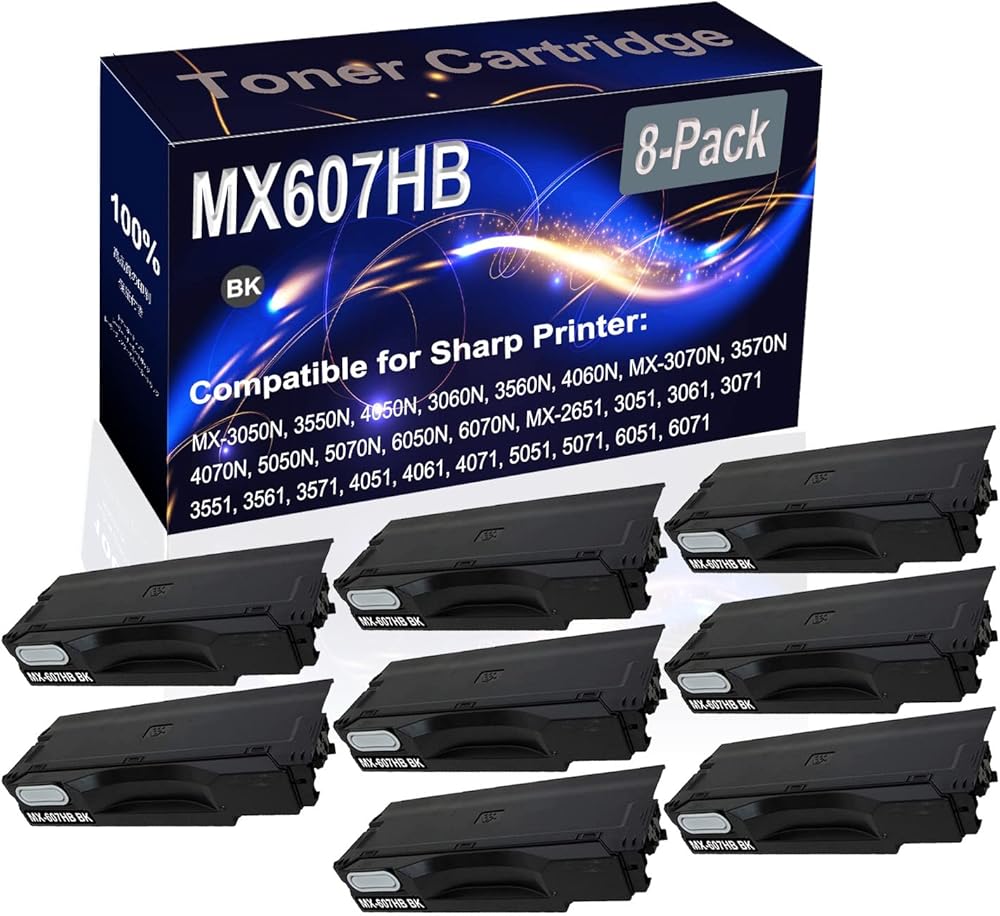 Kolasels 8-Pack (Black) Compatible MX607HB (MX-607HB) Waste Toner Container Box (High Capacity) fit for Sharp MX-3050N 3550N 4050N 3060N 3560N 4060N MX-3070N Printer