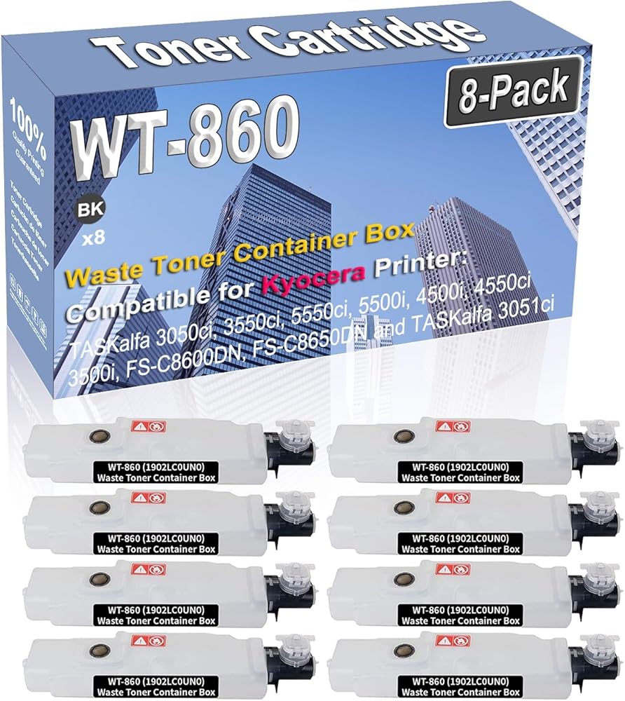 8-Pack (Black) Compatible High Yield WT-860 WT860 (1902LC0UN0) Waste Toner Container Box Replacement for Kyocera TASKalfa 3050ci 3550ci 5550ci 5500i 4500i 4550ci 3500i FS-C8600DN Printer