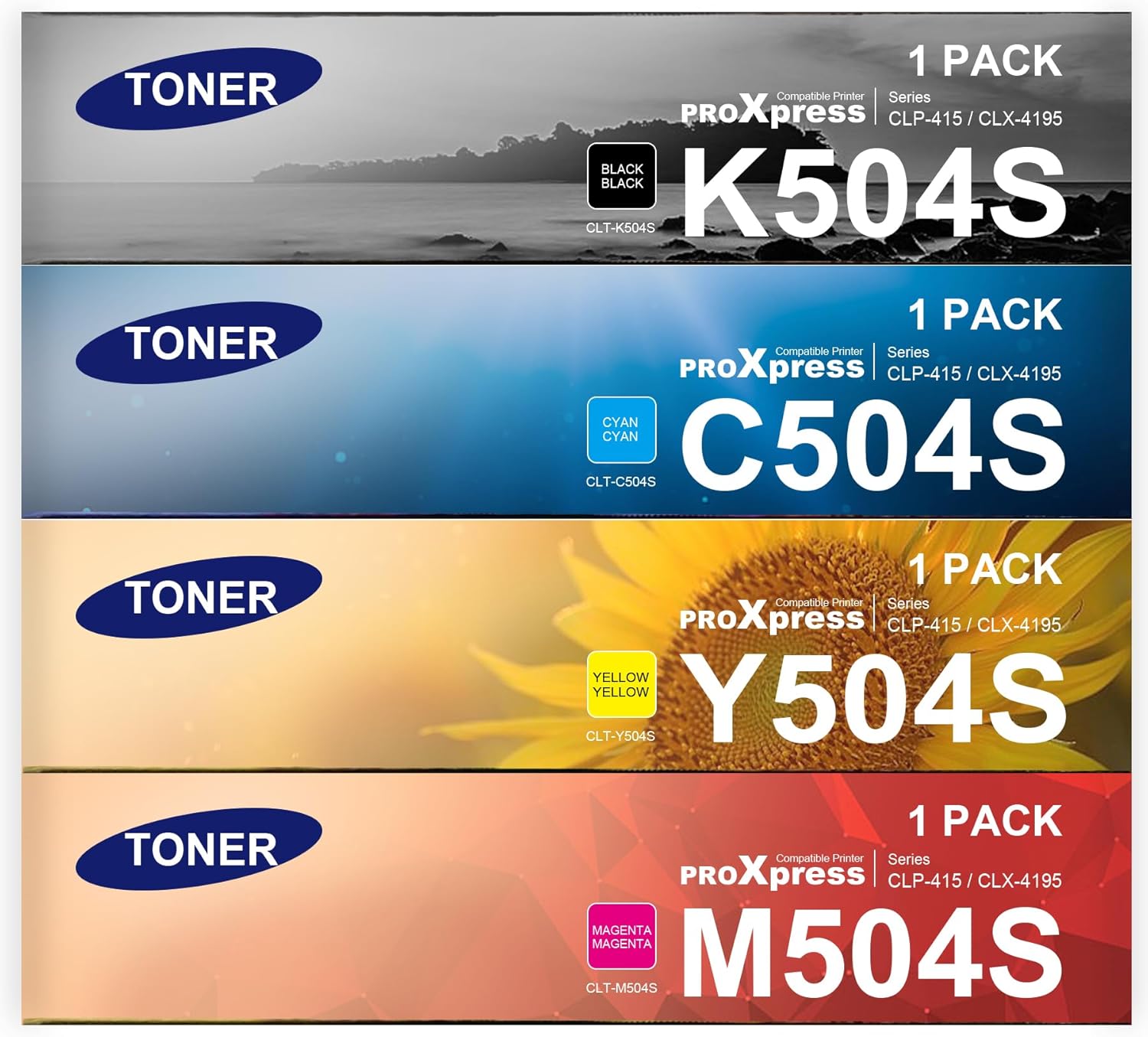 clt-504S K/C/M/Y 4 Pack Toner Cartridge Set (CLT-K504S CLT-C504S CLT-Y504S CLT-M504S) Replacement for Samsung 504S CLT-504S Toner for Xpress C1810W C1860FW CLX-4195fw Printer