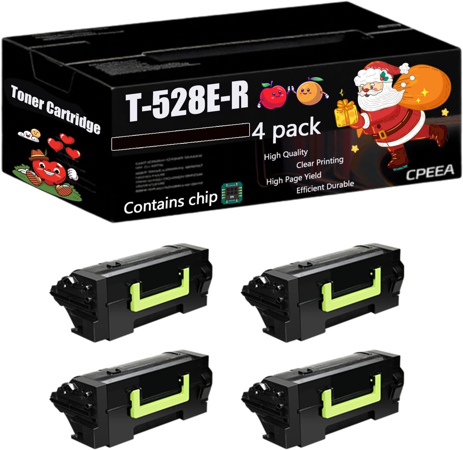 Compatible for Toshiba T-528E-R Toner Cartridge Work for Toshiba e-Studio 528P Printers, with Chip, High Yield 25000 Pages, Clear Printing (4 Pack Black)