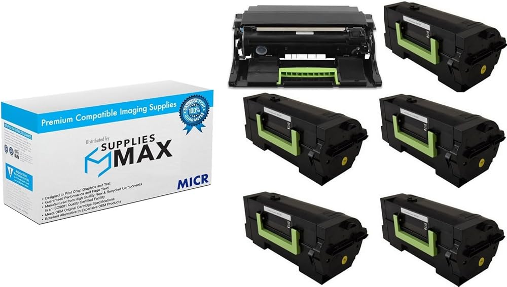 SuppliesMAX Compatible MICR Replacement for Lexmark MS-725/MS-821/MS-822/MS-823/MS-825/MX-721/MX-722/MX-725/MX-822/MX-826 GSA Combo Pack (1-Drum/5-Toners) (58D0Z0G/58D000G_5PKVB)