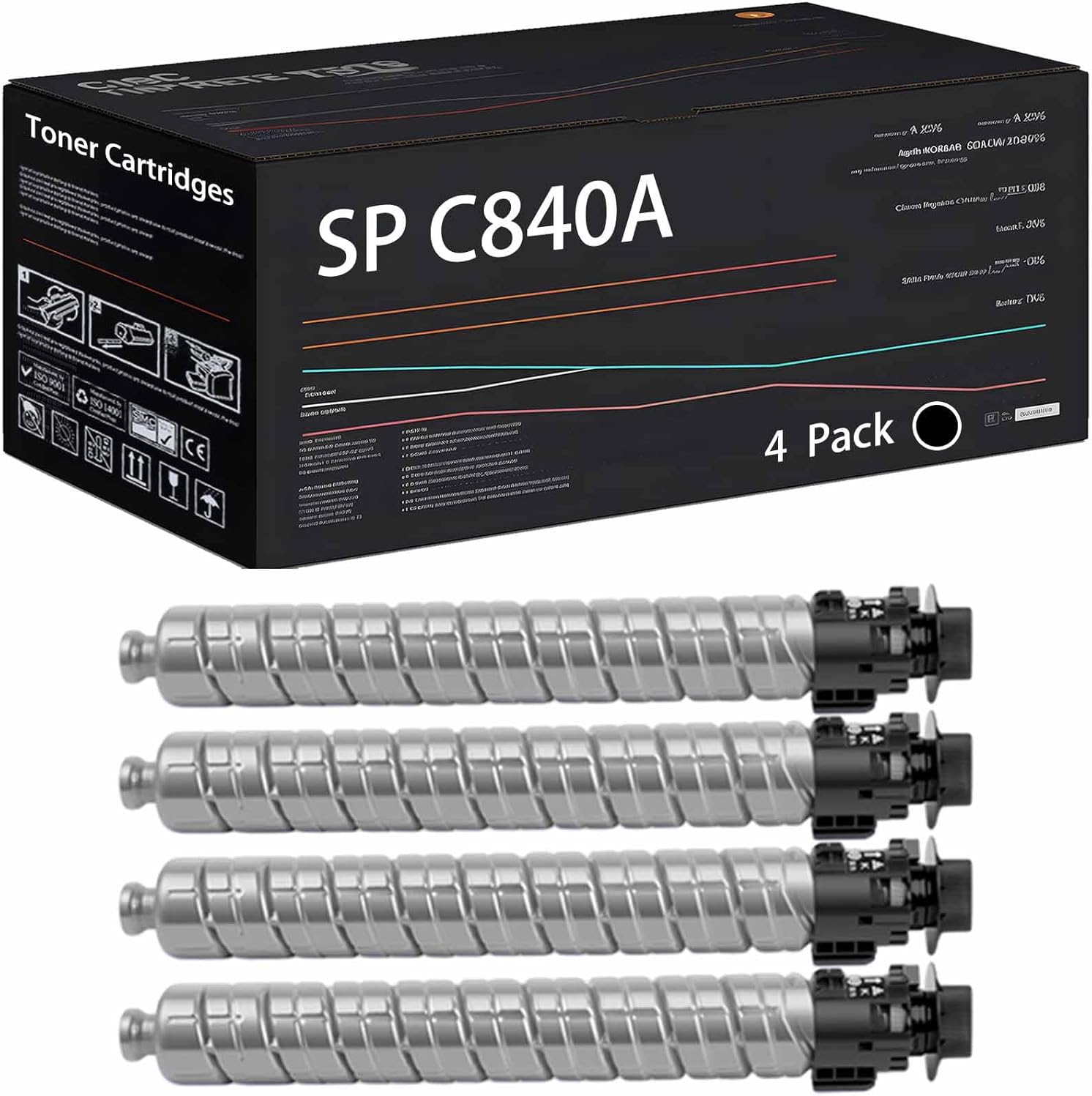 Wondrx SP C840A Toner Cartridges Compatible with Ricoh SP C840dn SP C842dn Printers, High Yield 44000 Pages (4 Pack Black)