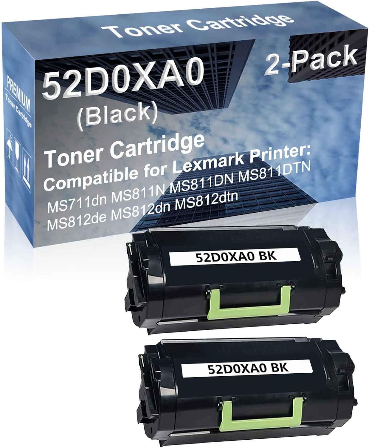 2-Pack Compatible High Yield MS811DTN, MS812de Printer Cartridge Replacement for 52D0XA0 Toner Cartridge (Black)