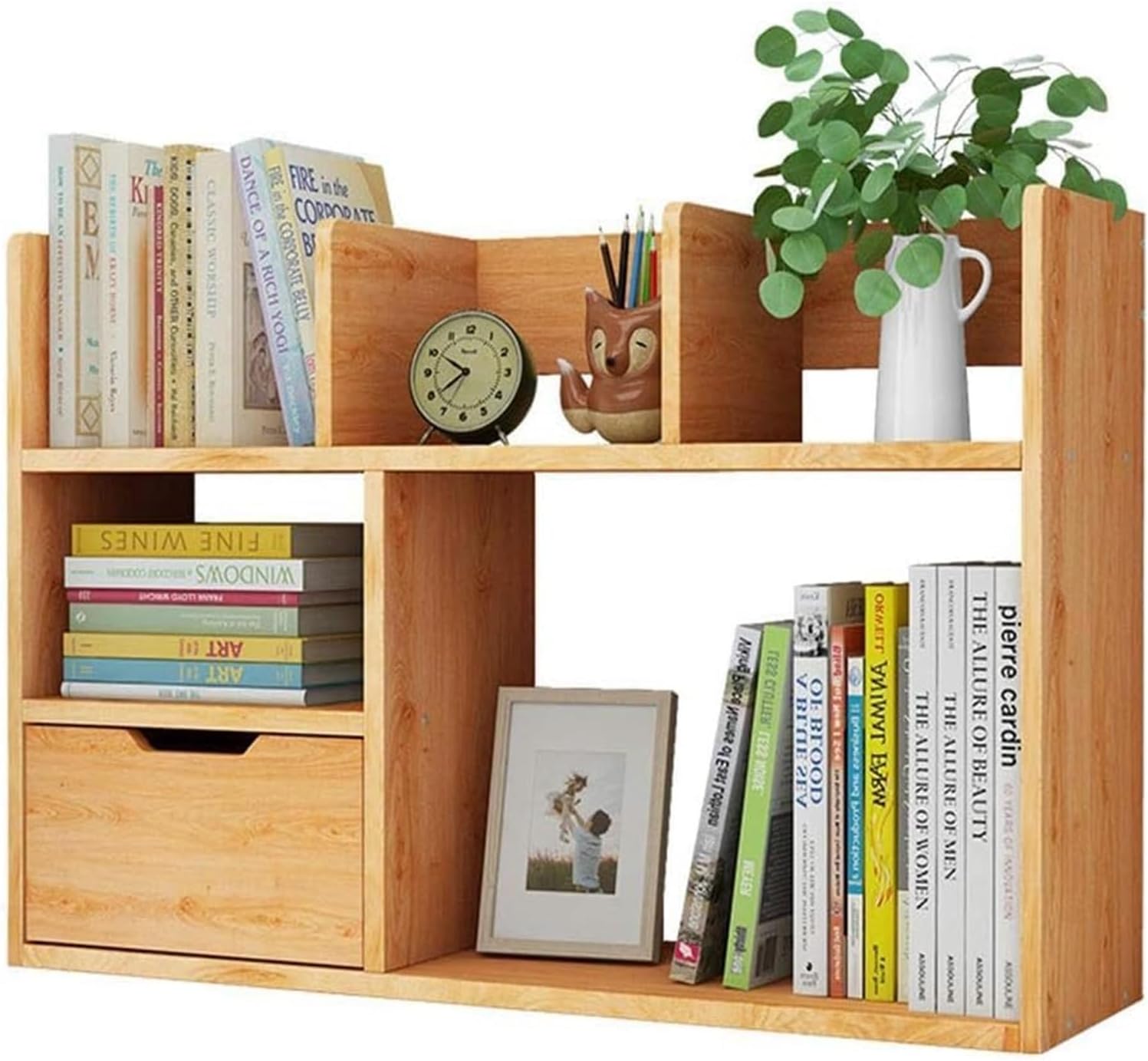 TiStm Bookshelf Bookshelf Bookshelf Bookcase with Drawer Bookcase Can Store Books Gadgets Family Photo Jewelry Suitable for Office Decoration (Color : Walnut, Size : 60x46x17cm)