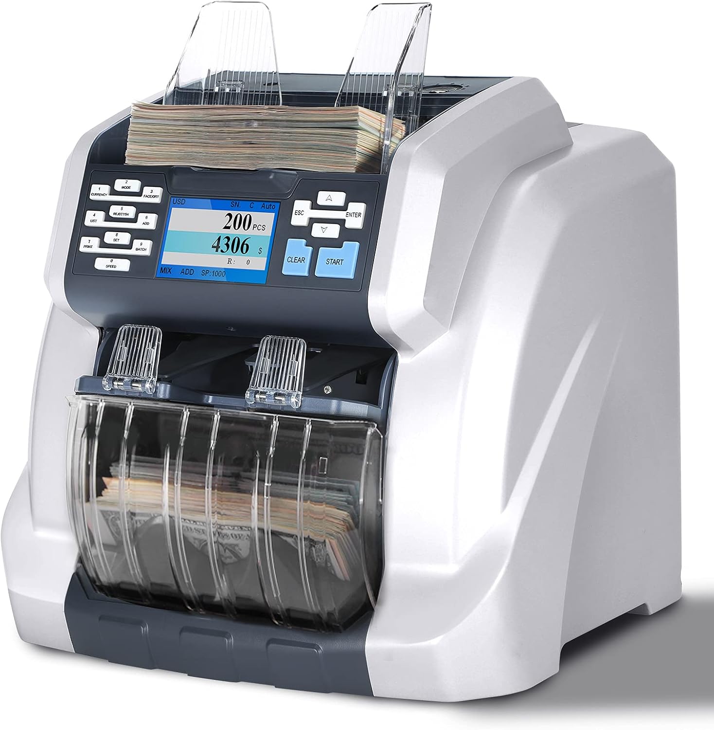 Ribao BCS-160 Two-Pocket Mixed Denomination Money Counter, Bank Grade Multi Currency Cash Bill Counter & Sorter with Reject Pocket Serial Number 2-Year Warranty