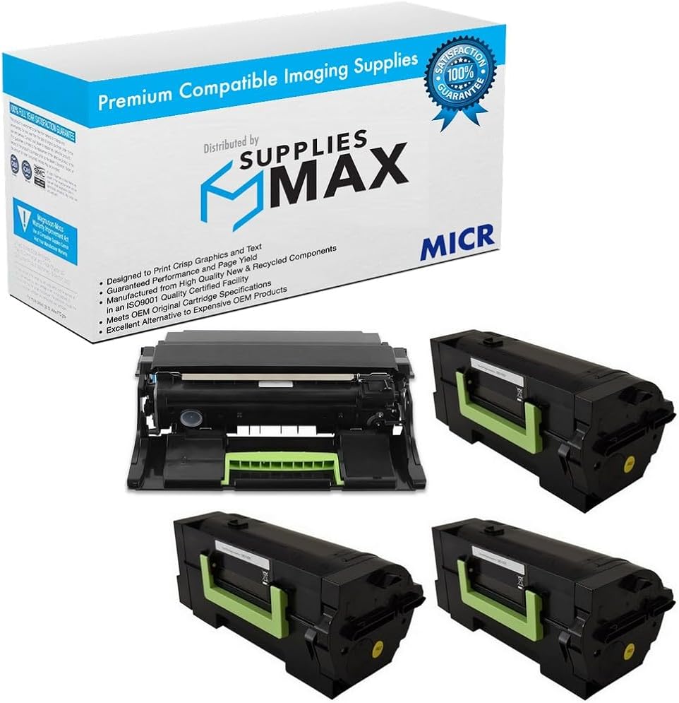 SuppliesMAX Compatible MICR Replacement for Lexmark MS-725/MS-821/MS-822/MS-823/MS-825/MX-721/MX-722/MX-725/MX-822/MX-826 GSA Combo Pack (1-Drum/3-Toners) (58D0Z0G/58D000G_3PKVB)