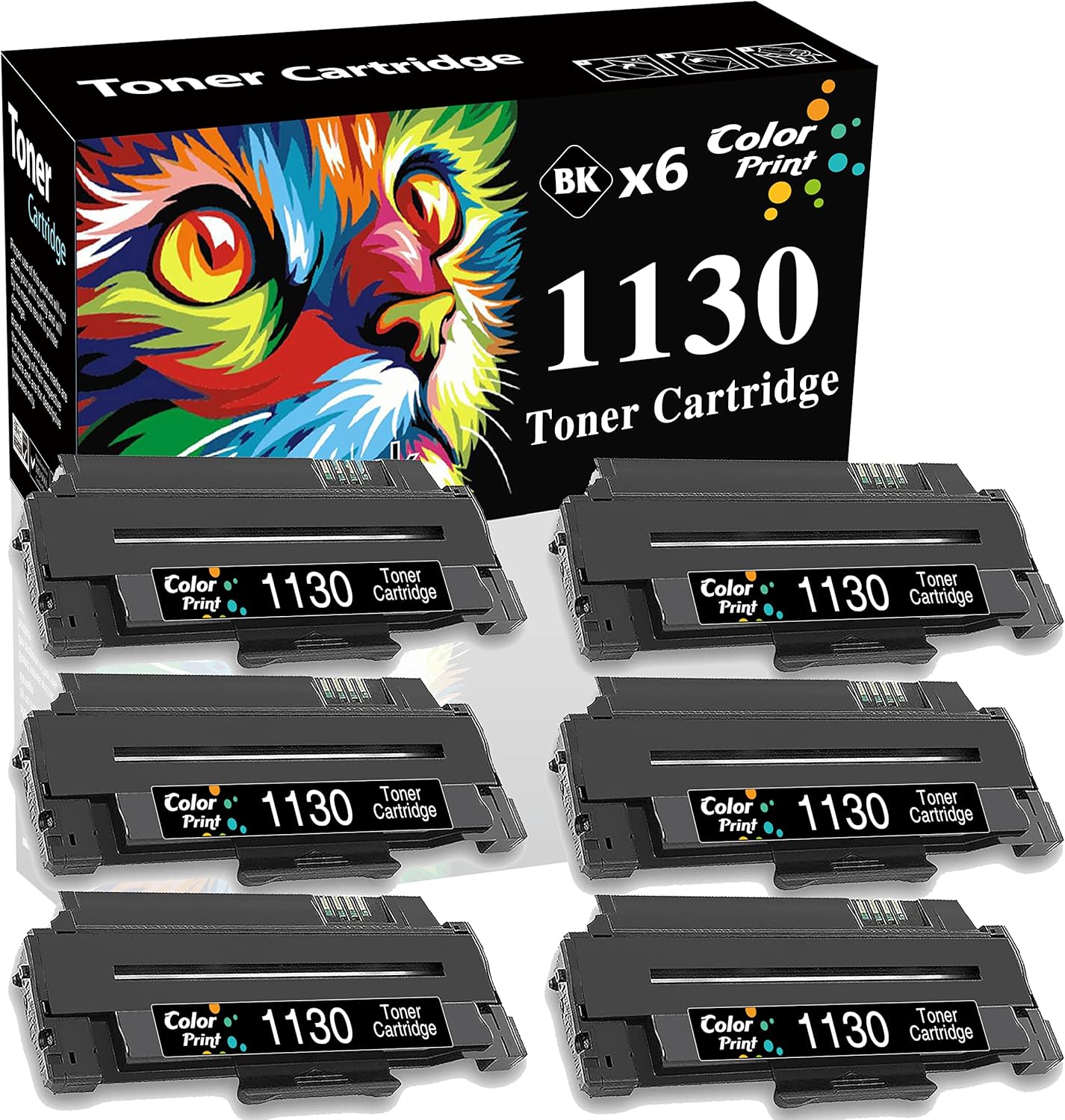 Color Print Compatible Toner Cartridge Replacement for Dell 1130 1130N 1133 1135N 330-9523 330-9524 3J11D 7H53W 2MMJP Laser Printer (6-Pack, Black, 2.5K)
