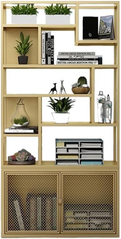 SOPAMI Bookshelf Nordic Wrought Iron Bookshelf Shelf Living Room Floor-to-Ceiling Bookcase Office Multi-Layer Modern Creative Shelf Corner Bookshelf (Color : A1, Size : 100 * 25 * 200cm)