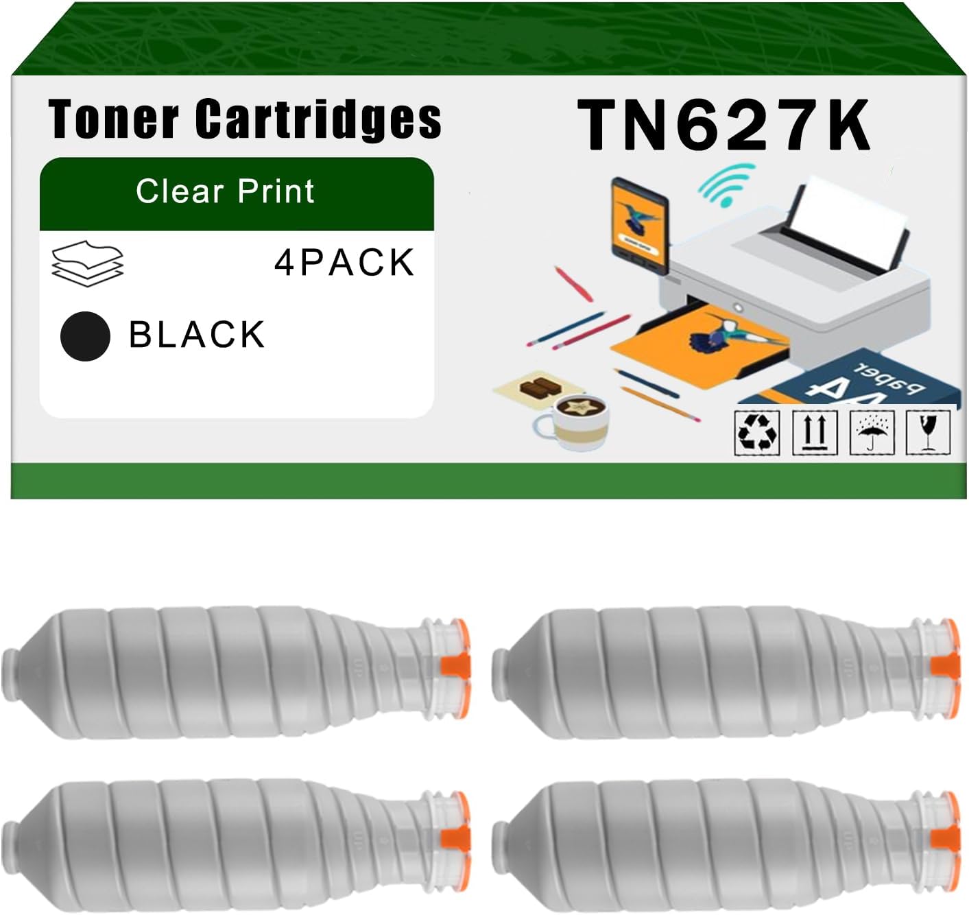 AGNNQ Compatible for Konica Minolta TN627K Toner Cartridges AccurioPress C12000 C14000 Printers, High Yield 273800 Pages Bright Clear Colors (4 Pack Black)