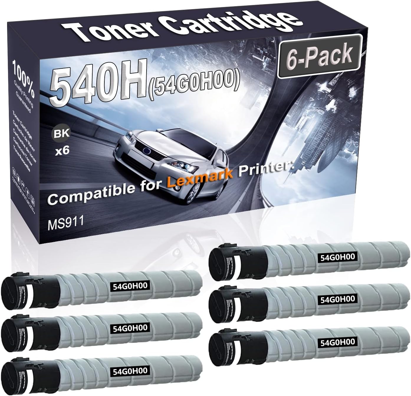 Kolasels 6-Pack (Black) Compatible MS911 Laser Printer Cartridge (High Capacity) Replacement for 540H 54G0H00 Printer Cartridge