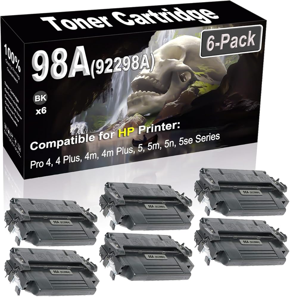 SINIYA 6-Pack (Black) Compatible High Yield 98A 92298A Laser Printer Toner Cartridge use for Pro 4, 4 Plus, 4m, 4m Plus, 5, 5m, 5n, 5se Printer