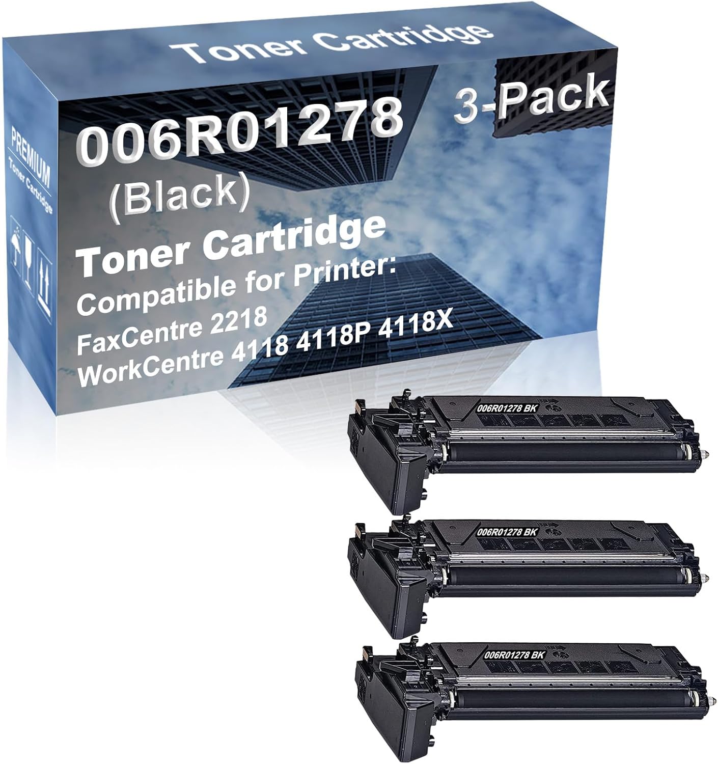 3-Pack Compatible High Capacity 006R01278 Toner Cartridge use for FaxCentre 2218 WorkCentre 4118 4118P 4118X Printer (Black)