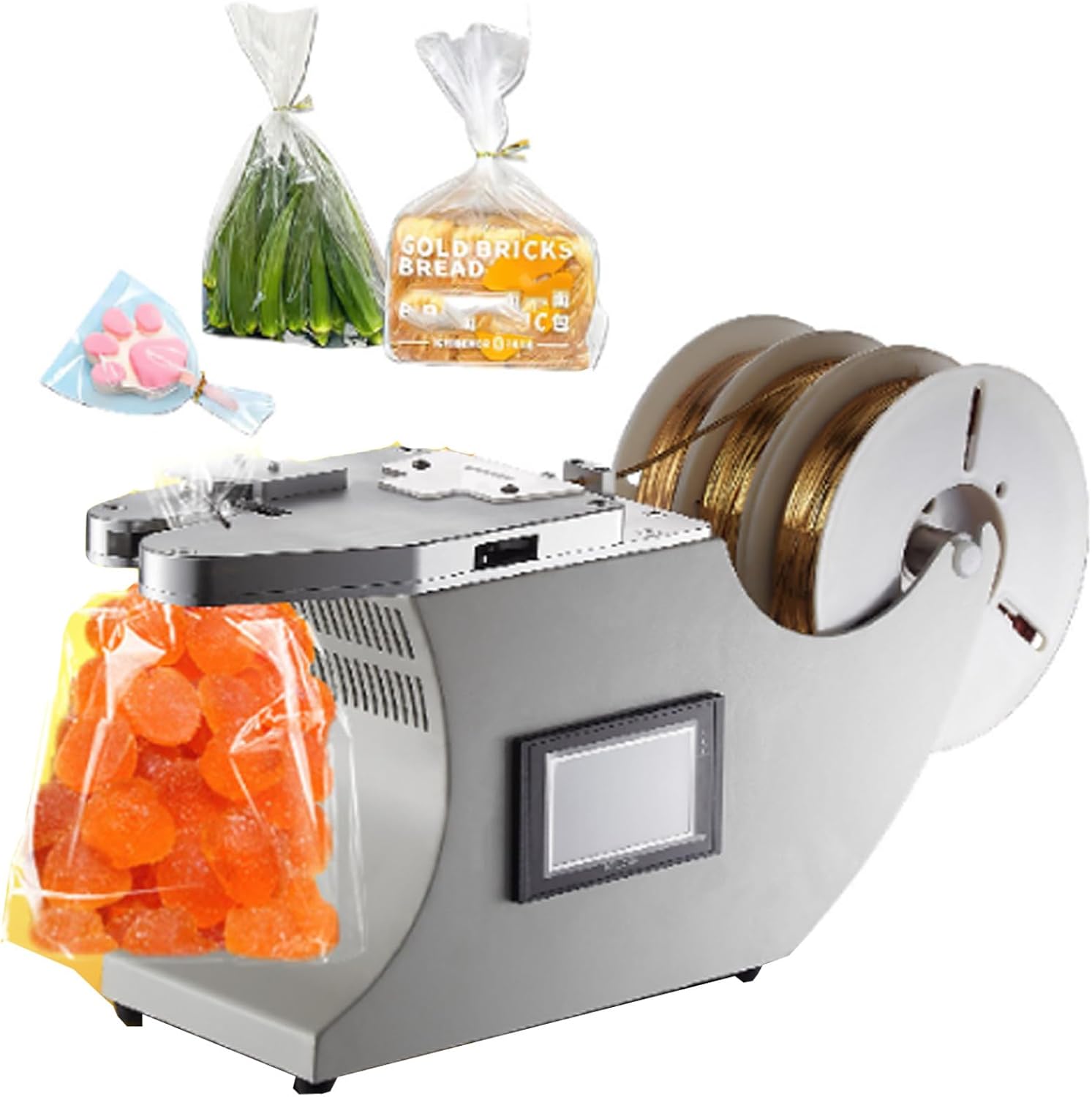 piudoiliy Automatic Twist Tie Machine,0.6kw Packaging Wire Binding Machine, Automatic Wire Feeding and Sealing Machine - All-Aluminum Body (Silver)