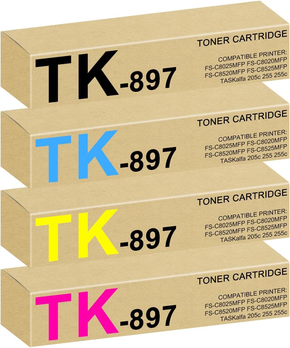Nadhafko TK-897K TK-897C TK-897M TK-897Y TK-897 Toner High Yield Replacement for Kyocera TK897 Toner Cartridge use for FS-C8520MFP FS-C8020MFP FS-C8025MFP FS-C8525MFP TASKalfa 205c 255 255c (4-Pack)