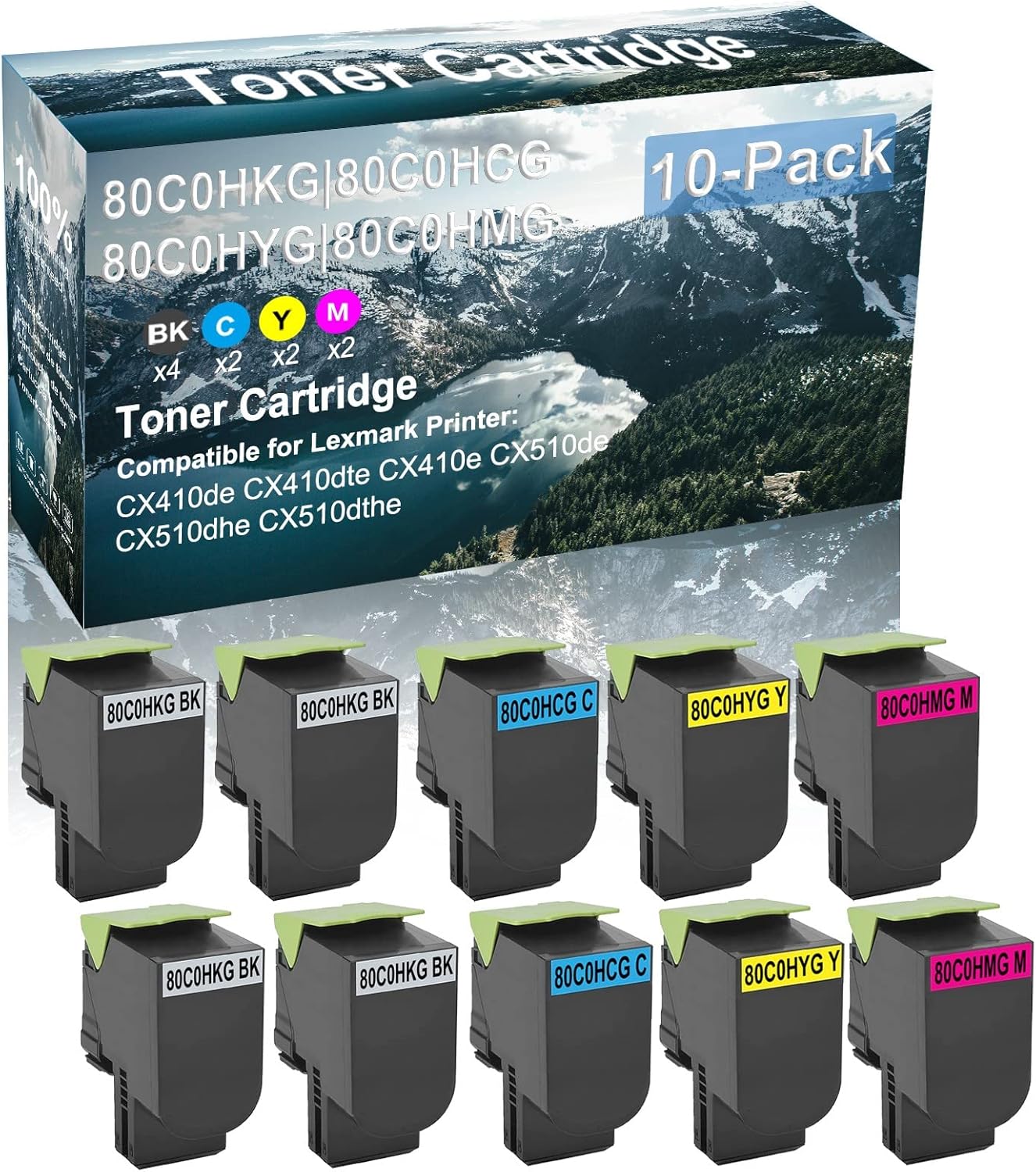 Credibility Store 10 Pack (BK+C+Y+M) Compatible 80C0HKG 80C0HCG 80C0HYG 80C0HMG Laser Printer Toner Cartridge High Yield Use for CX410de CX410dte CX410e Printer