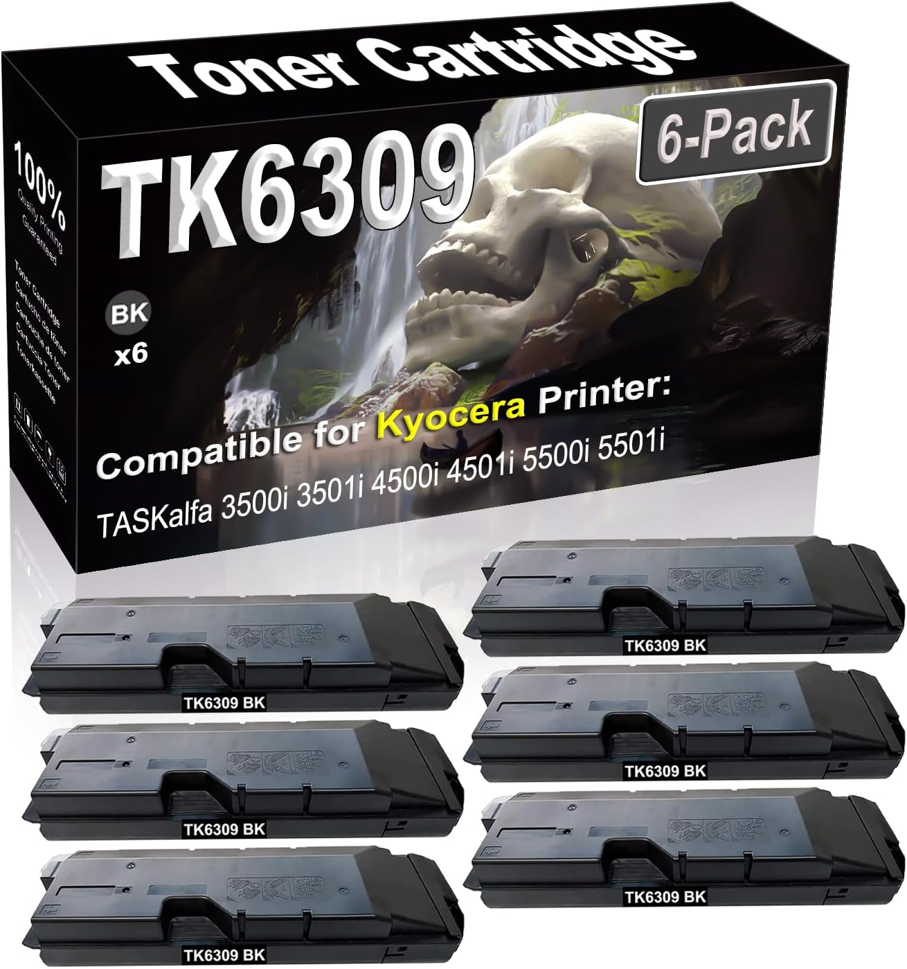 SINIYA 6-Pack (Black) Compatible TASKalfa 3500i 3501i 4500i 4501i 5500i 5501i Laser Printer Cartridge (High Capacity) Replacement for Kyocera TK6309 TK-6309 TK-6309K 1T02LH0CS0 Printer Cartridge