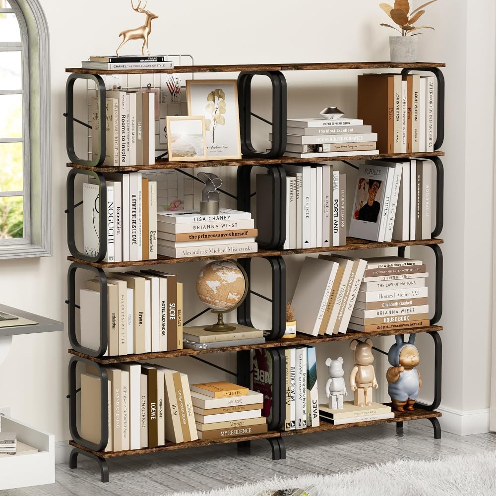 RadiantName 5 Tier Large Book Shelf, Bookcase Home Office Open Bookshelf,Shelves for Living Room, Office Shelf,Vintage Industrial Style Bookshelf with Metal Frame,Rustic Brown (Style1)