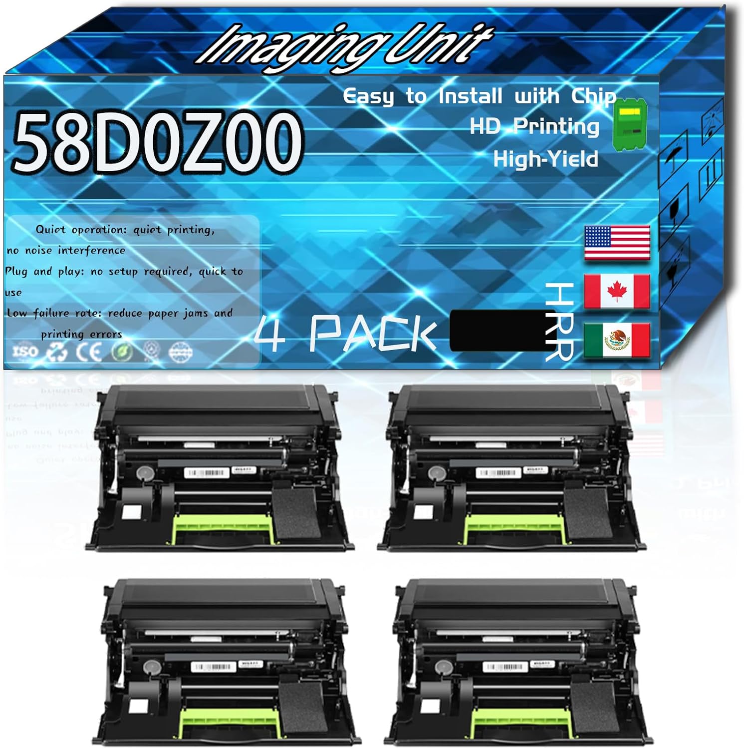 Compatible for Lexmark 58D0Z00 Replacement Imaging Unit Used with MS823n MS825dn MX721adhe MX722ade MX722adhe MX822ade Printers, High Production Multiple Options (4 Pack Black)