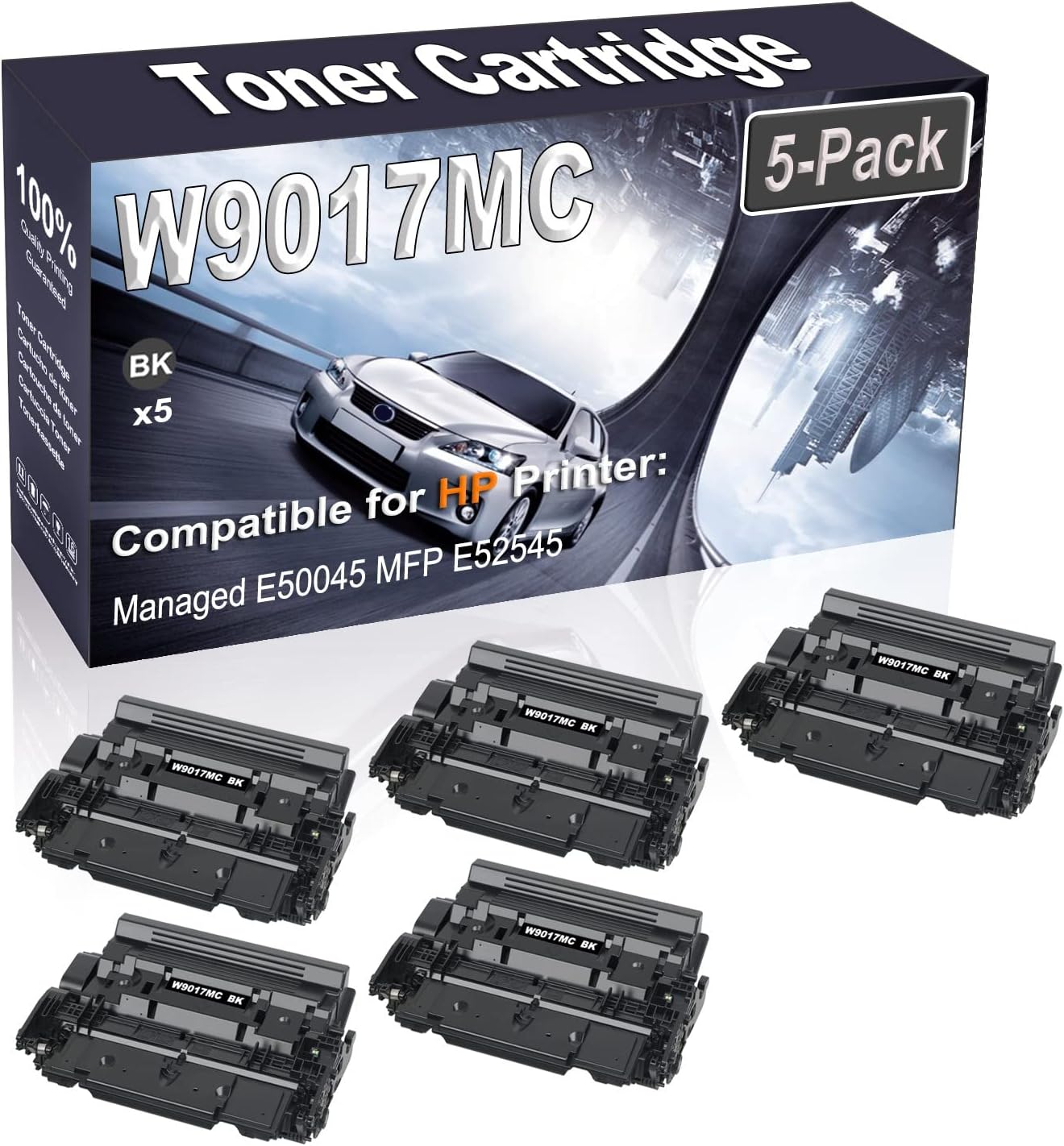 5-Pack (Black) Compatible High Yield W9017 W9017MC Printer Cartridge use for HP Managed E50045 MFP E52545 Printer