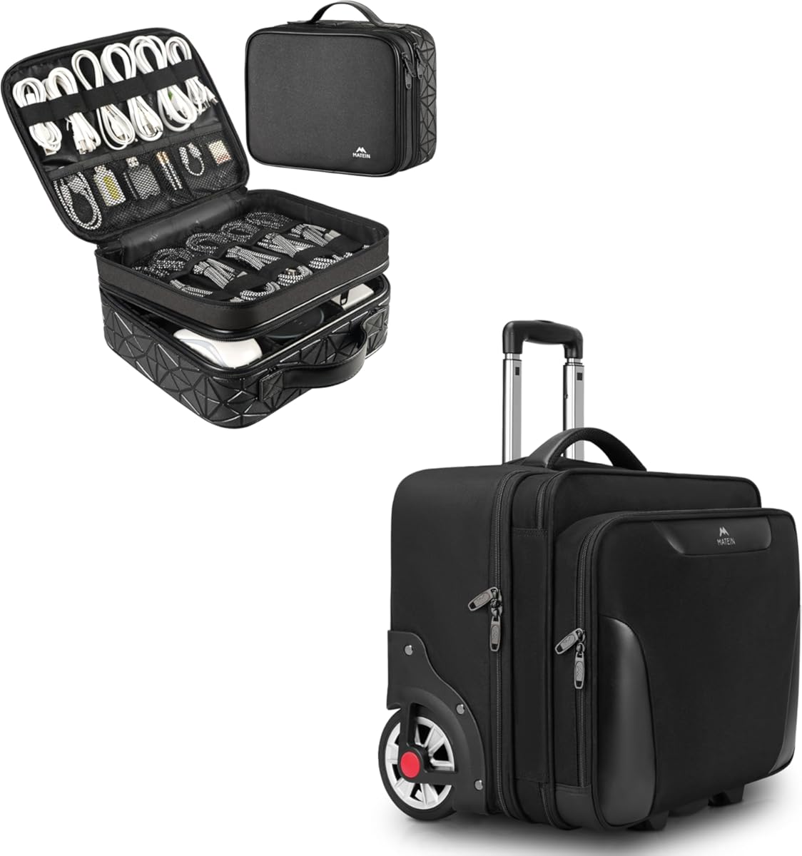 MATEIN Cord Organizer Bag, Large Electronics Organizer Travel Case Cable Storage for Electronic Accessories, Rolling Laptop Bag, Mens Large Briefcase with Big Wheels Fits 17.3 Inch Notebook for Busine