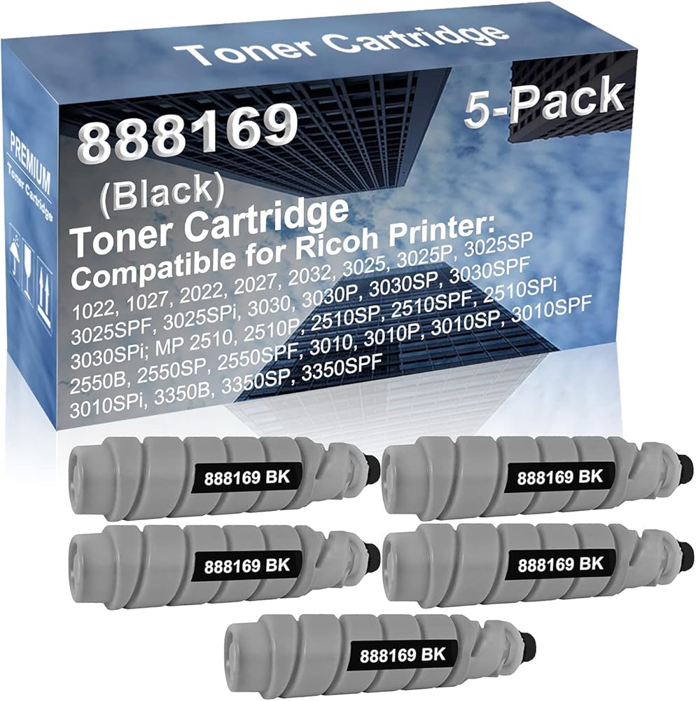 5-Pack Compatible High Capacity MP 2550SPF, 3010, 3010P, 3010SP, 3010SPF, 3010SPi, 3350B, 3350SP, 3350SPF Printer Toner Cartridge Replacement for Ricoh 888169 841337 Printer Cartridge (Black)
