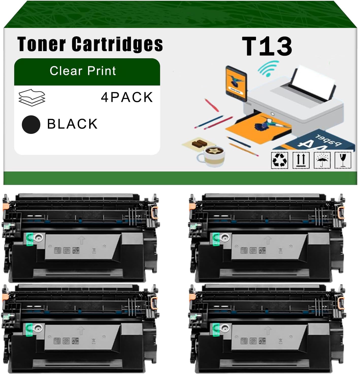 Compatible for Canon T13 Toner Cartridges I-SENSYS X1440i 1440iF 1440P 1440Pr Printers, High Yield 20000 Pages Bright Clear Colors (4 Pack Black)