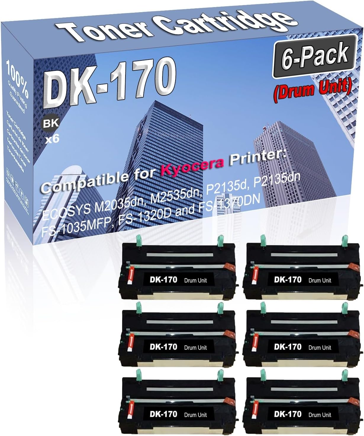 Credibility Store 6-Pack (Black) Compatible High Yield DK-170 DK170 302LZ93061 Drum Unit Replacement for Kyocera ECOSYS M2035dn M2535dn P2135d P2135dn FS-1035MFP FS-1320D and FS-1370DN Printer