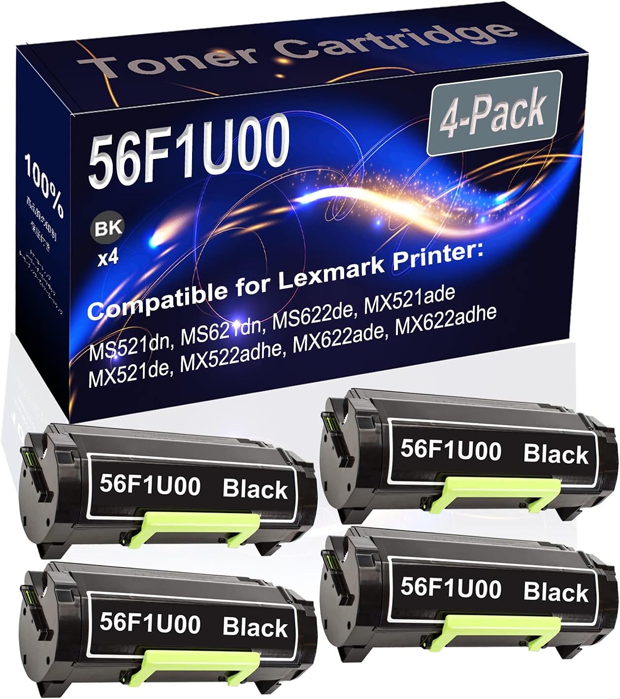 Kolasels 4-Pack (Black) Compatible High Yield 56F1U00 Printer Cartridge use for MS521dn MS621dn MS622de MX521ade Printer