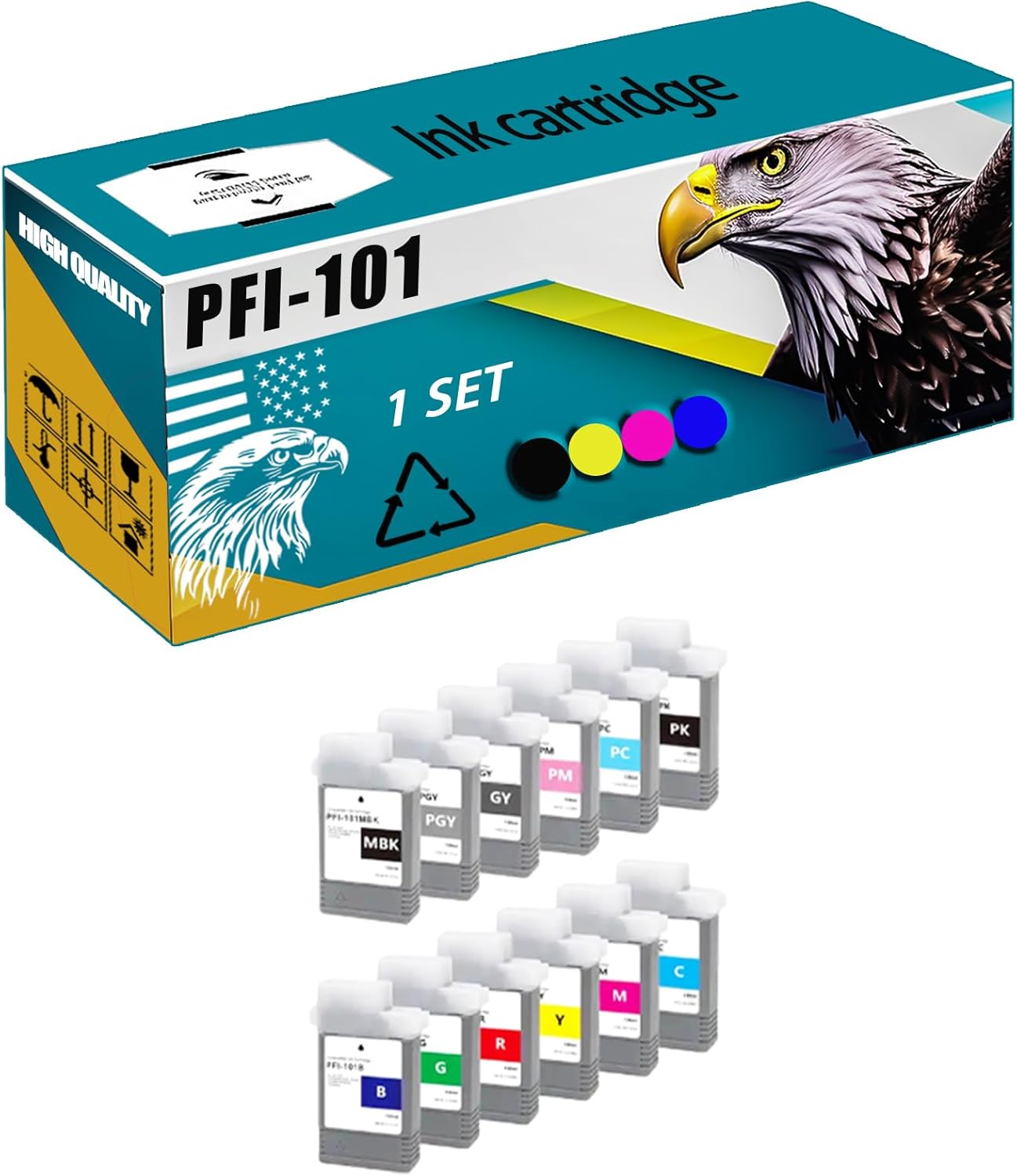 PFI-101 PFI-103 Ink Cartridge Compatible for Canon IPF5000 5100 6000S 6100 Printers, High Production Replacement (1 Set)