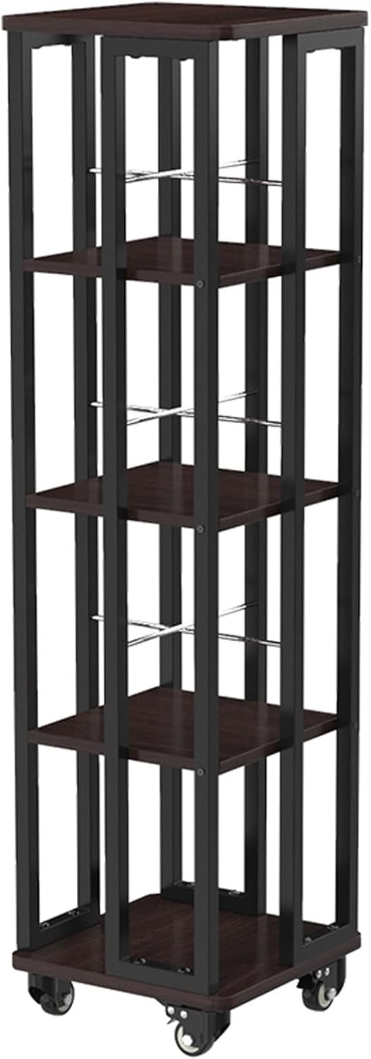 ZLGONRL Moveable Bookshelf On Wheels Kids Bookshelf Metal Rotating Bookshelf Display Revolving Bookcase Vertical Bookshelf (Four Black)