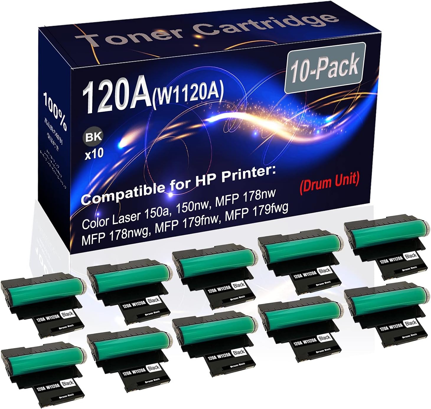 10-Pack Compatible High Capacity 120A W1120A Printer Drum Unit Used for HP Color Laser 150a 150nw, MFP 178nw Printer (Black)