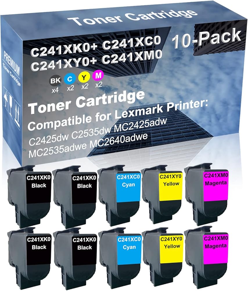 10-Pack (4BK+2C+2Y+2M) Compatible High Yield C241XK0+ C241XC0+ C241XY0+ C241XM0 Laser Printer Toner Cartridge Used for MC2640adwe Printer