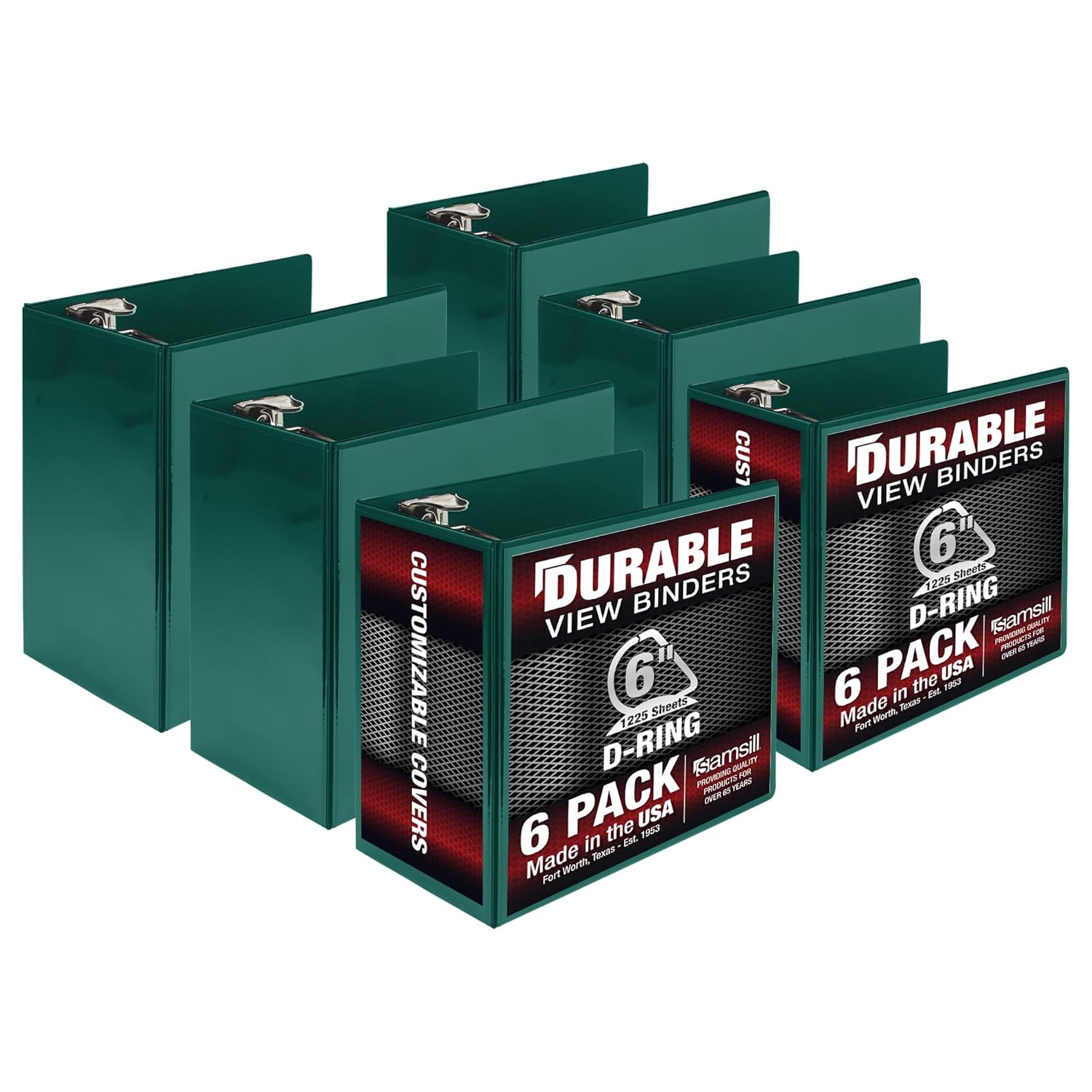 Samsill Durable 6 inch 3 Ring Binder, Made in USA, Locking D Ring FSC 100% Recycled Chipboard, Green, 6 Pack