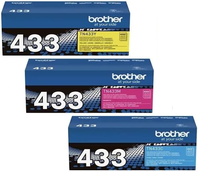 Brother TN433C, TN433M, TN433Y (TN-433C, TN-433M, TN-433Y) Cyan, Magenta and Yellow Color Toner Cartridge Set