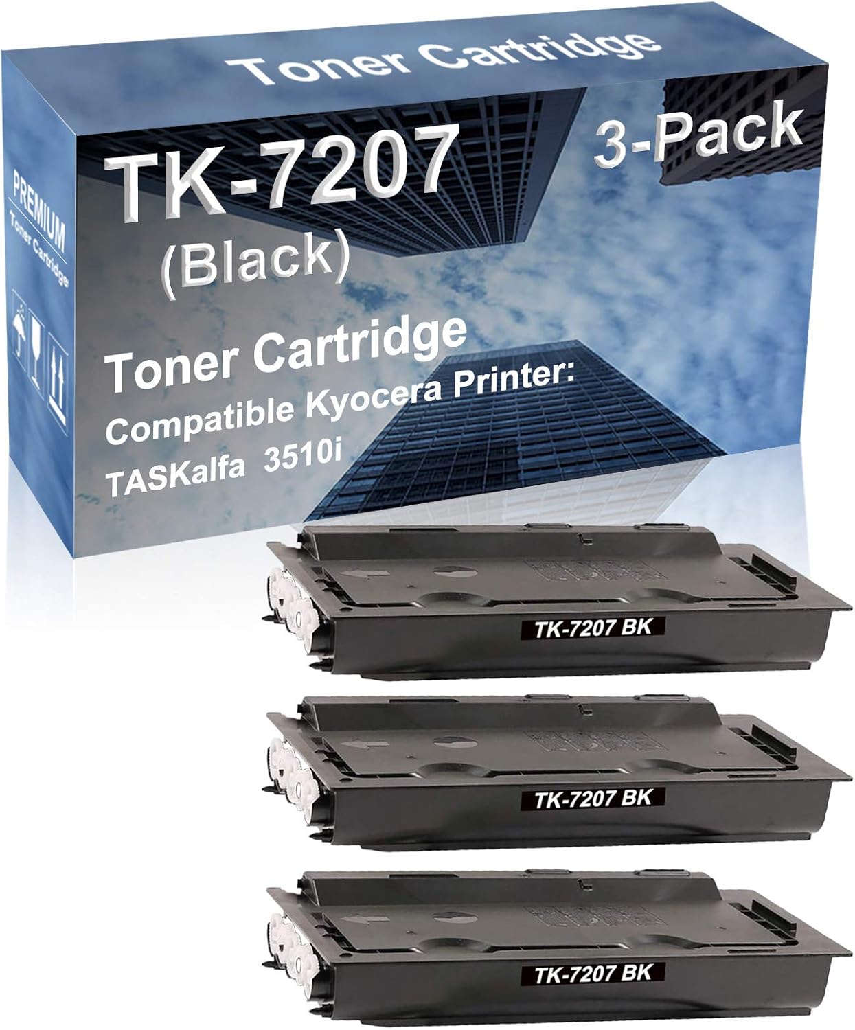 3-Pack Compatible High Capacity TK7207 (TK-7207) 1T02NL0US0 Printer Cartridge use for Kyocera TASKalfa 3510i Printer (Black)