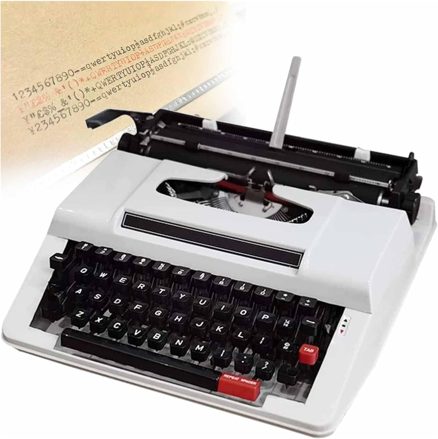 Old Fashioned Typewriter, Classic Nostalgia Portable Retro Manual Typewriter, Perfect for Writing Novels Anywhere(White)