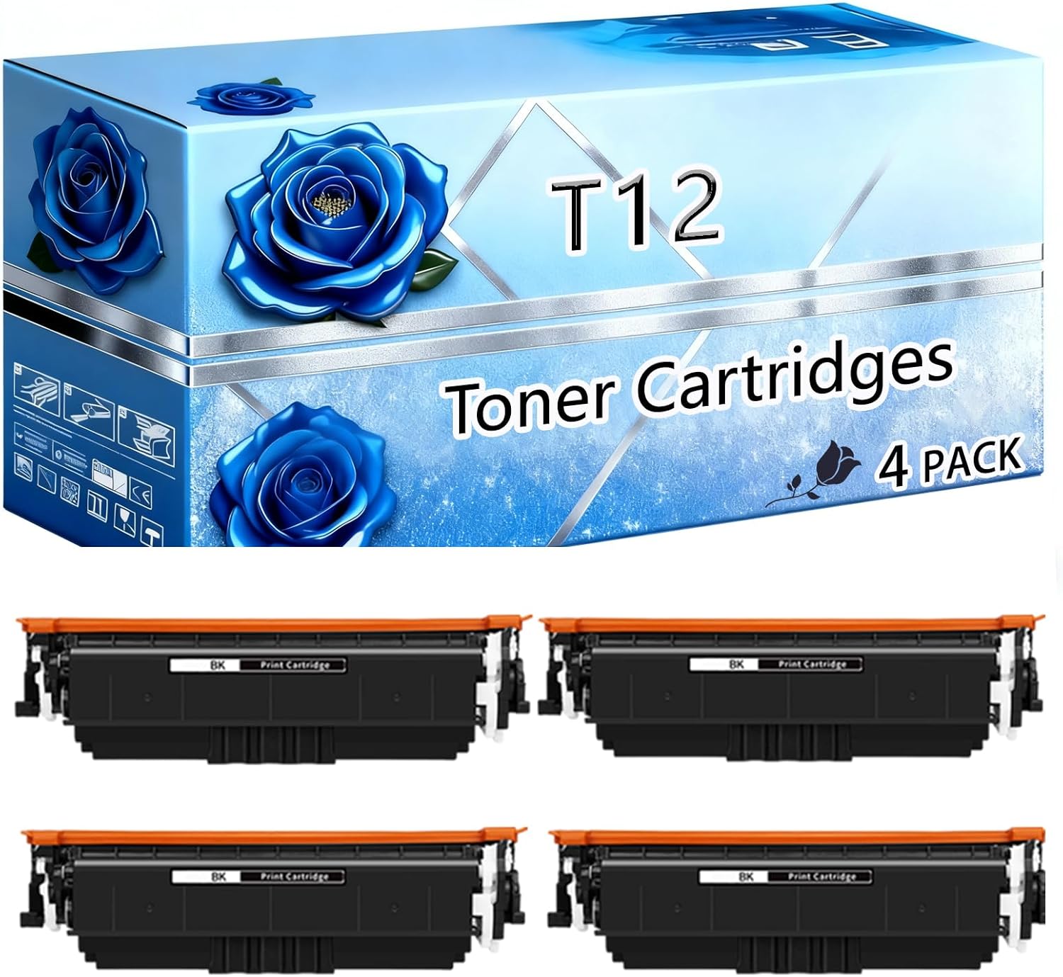 Compatible Toner Cartridges Replacement for Canon T12 High Yield 8400 Pages Color imageCLASS X LBP1333C MF1333c Printers (4 Pack Black)