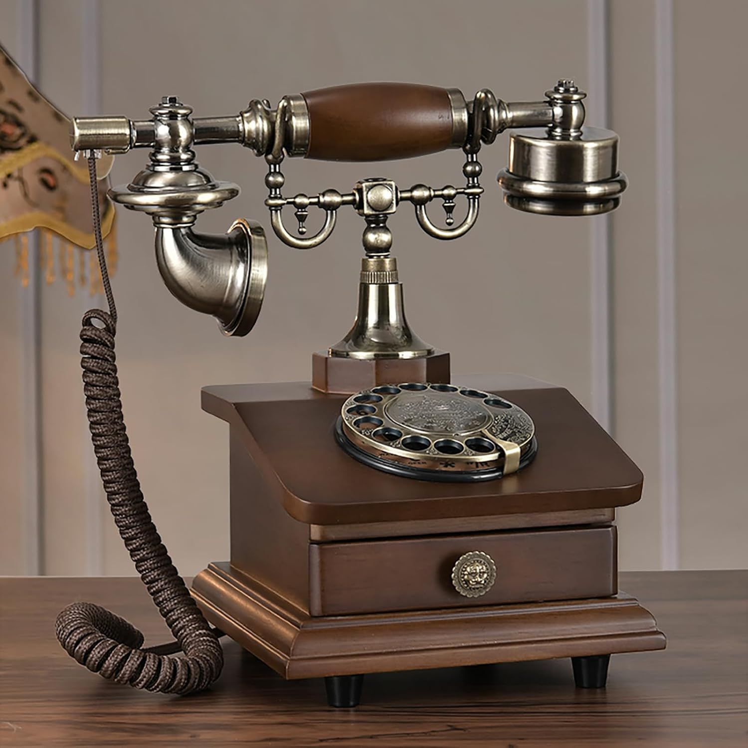 DAEOIBHJR Retro Rotary Dial Phone, 1960s Vintage Old Phones for Landline, Classic Corded Desk Telephone with Mechanical Ringer for Office and Home,A
