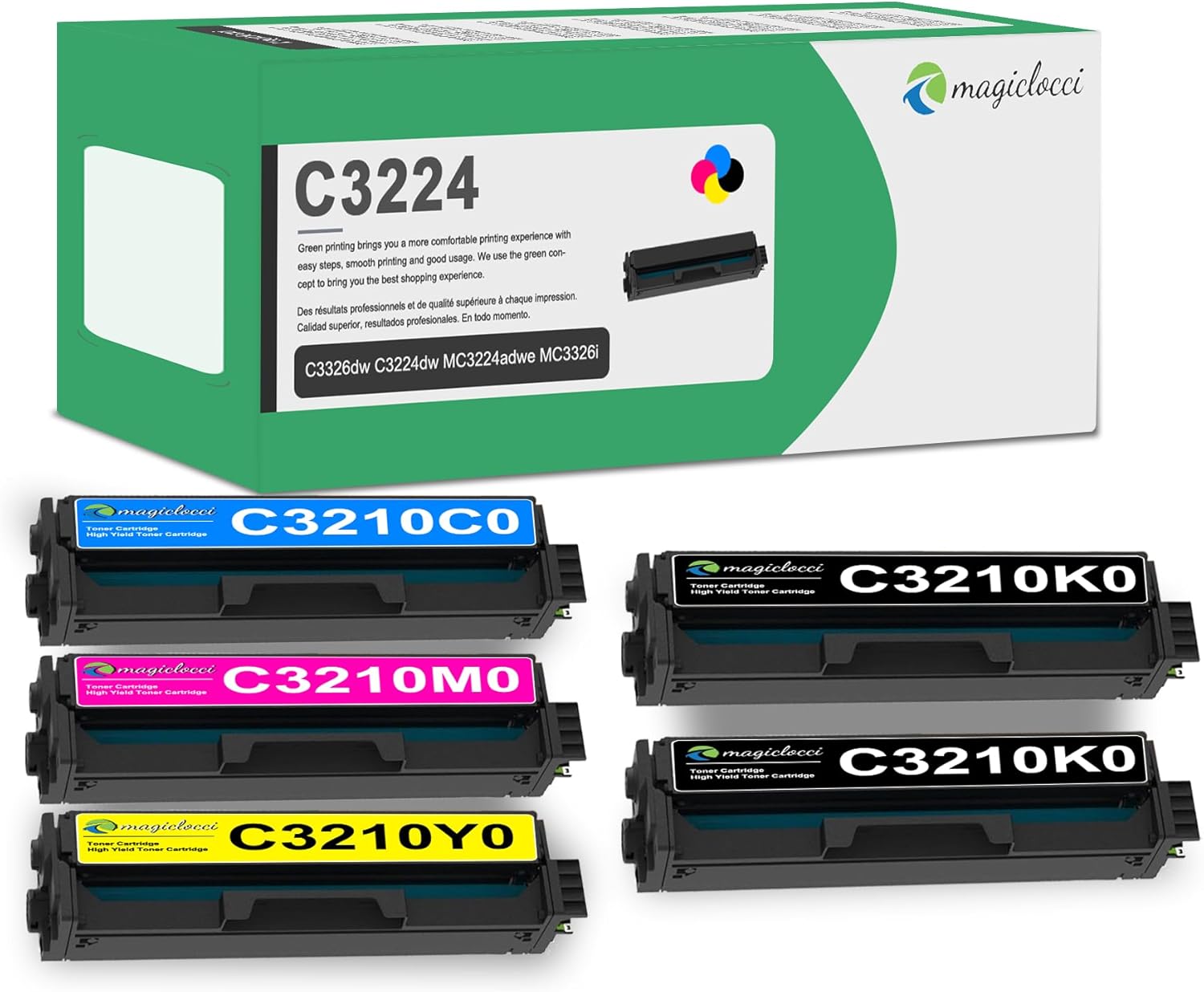 C3210 Toner Cartridge Set(5pack, with Chip) - Compatible Replacemnet for Lexmark C3210K0 C3210C0 C3210M0 C3210Y0 Toner Cartridges Work for C3224 C3326 MC3224 MC3326 Printer(2BK/C/M/Y)