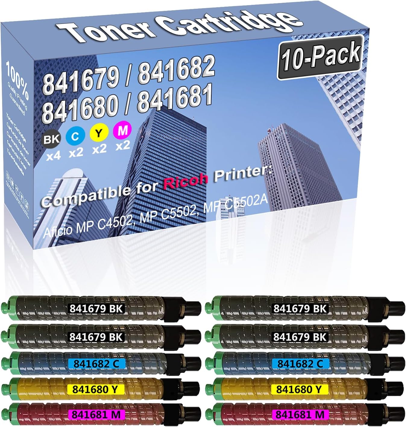 Credibility Store 10-Pack (4BK/2C/2Y/2M) Compatible High Capacity 841679 841682 841680 841681 Color Toner Cartridge use for Ricoh Aficio MP C4502 MP C5502 MP C5502A Printer