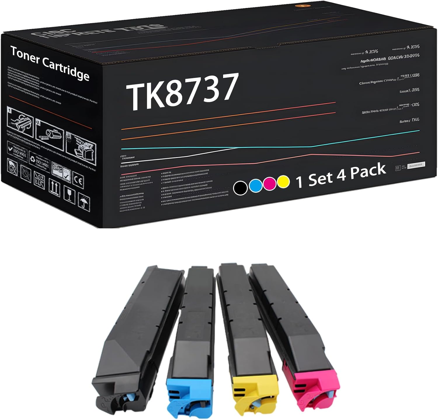 UVUMB Compatible with Kyocera TK8737 Toner Cartridge Work for Kyocera TASKalfa 7353ci 8052ci 8353ci CS7052ci Printer (4-Pack BK/C/M/Y)