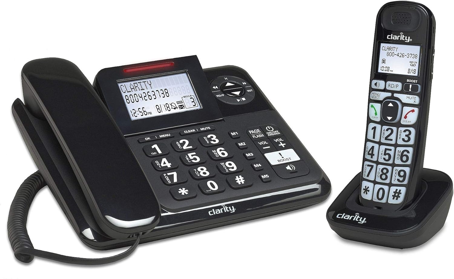 Clarity 53727 DECT 6.0 E814CC Amplified 40dB Cord/Cordless Combo Unit Phone, Black (53727.1)