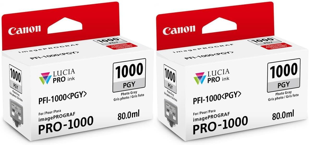 Canon 2 Pack PFI-1000PG Photo Gray Lucia PRO Ink for imagePROGRAF PRO-1000