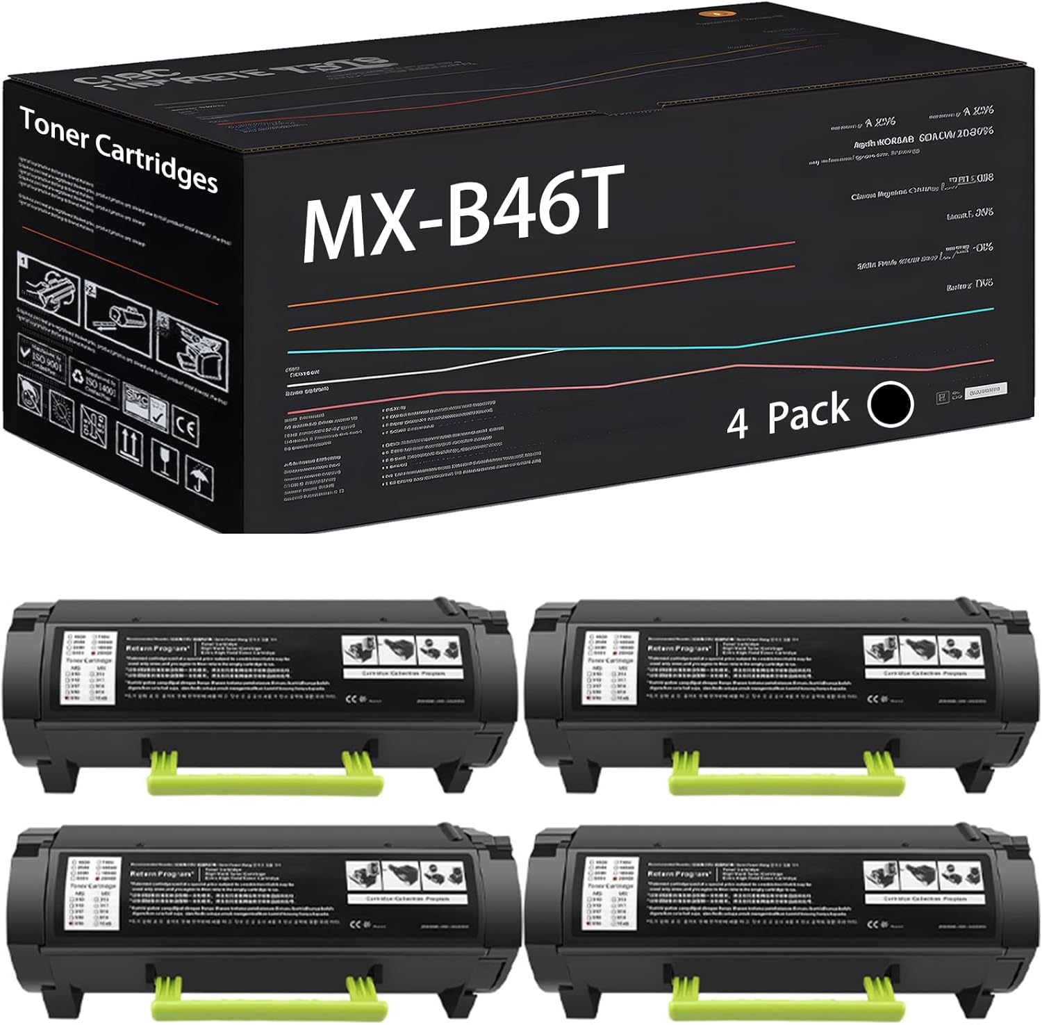 UVUMB Compatible with Sharp MX-B46T Toner Cartridges Work for Sharp MX-B467F MX-B467P Printers, with Chip, High Yield 35000 Pages, High-Definition Printing (4 Pack Black)