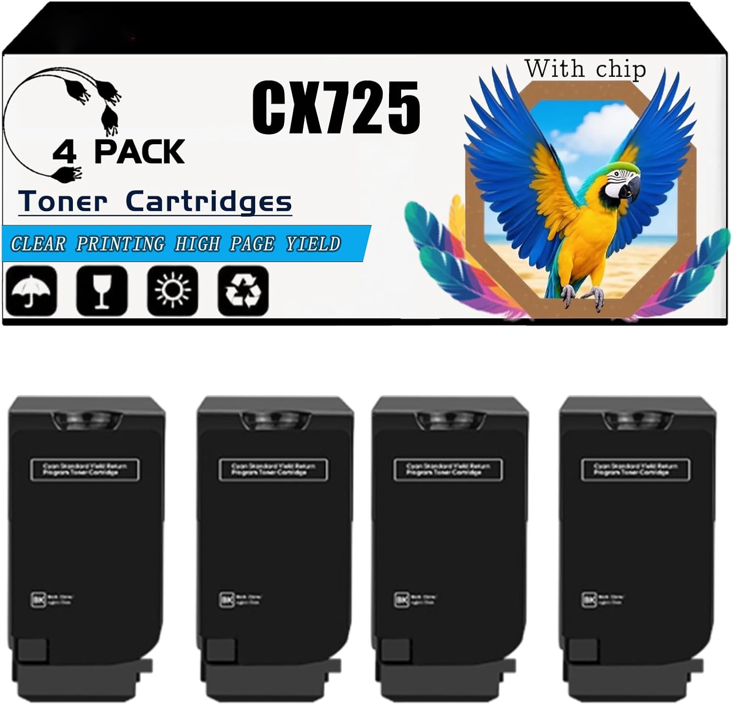 Compatible for Lexmark CX725de CX725dhe CX725dthe Printers, CX725 Toner Cartridges, High-Yield 25000 Pages, Strong Print Clarity (4 Pack Black)