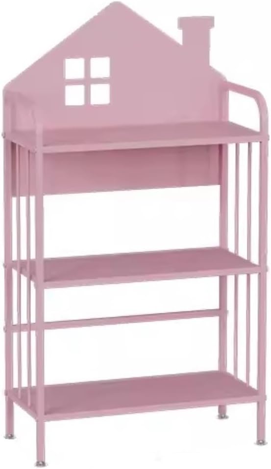 PSLYHTJ Book Shelf Storage Display Iron Bookshelf House Shape Bookcase 3 Tier Storage Rack Storage Shelf Floor-Standing Picture Book Rack Bookshelve Storage Rack