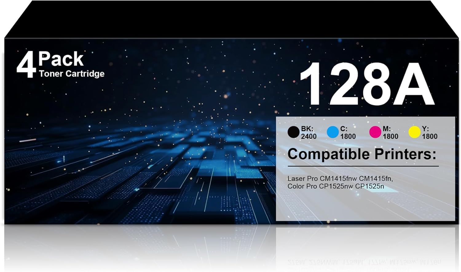 128A CE320A Toner Cartridge high Yield Replacement for HP128A CE320A for CM1415fn CM1415fnw CP1525n CP1525nw Printer (4-Pack, Black, Cyan, Yellow, Magenta)
