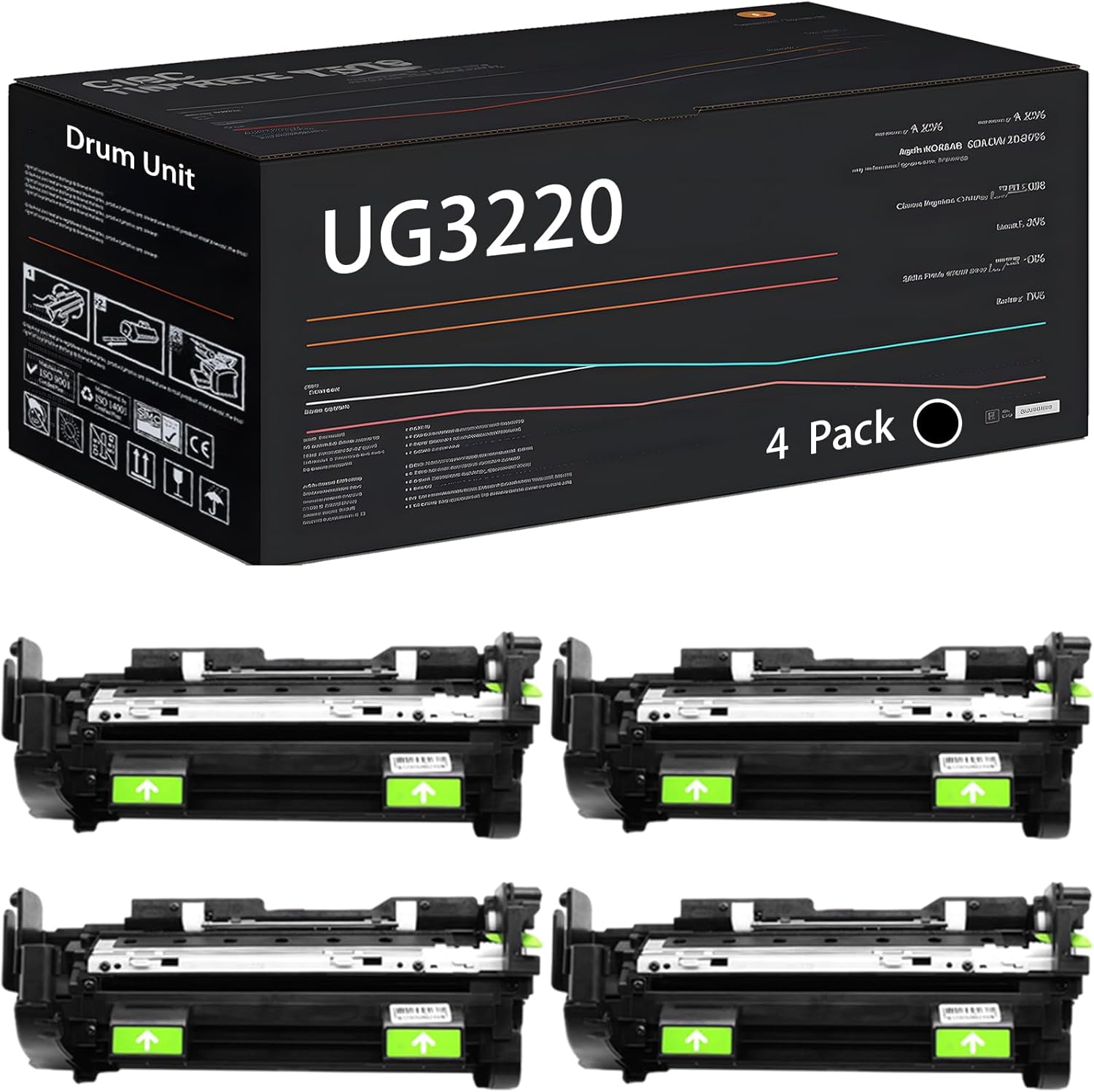 Compatible with Panasonic UG3220 UG-3220 Drum Unit Work for Panasonic UG-3221 UG-3221 UF-4000 UF-490CN UF-4100 Printers, with Chip, High Yield 30000 Pages, High-Definition Printing (4 Pack Black)