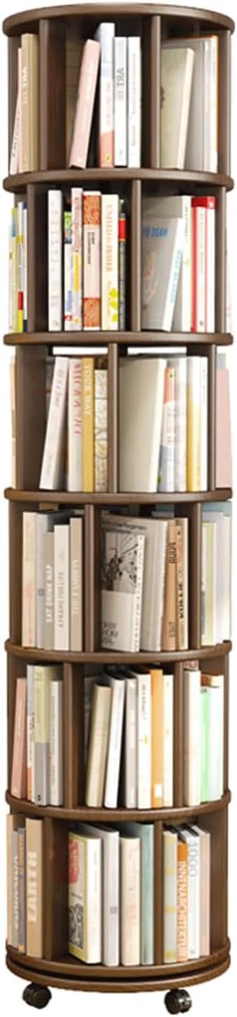EYPKPL Rubberwood Bookshelf Sturdy Rotating Bookshelf with Wheels Floor Rack Bookcase 360 Degree Display Corner Bookcase
